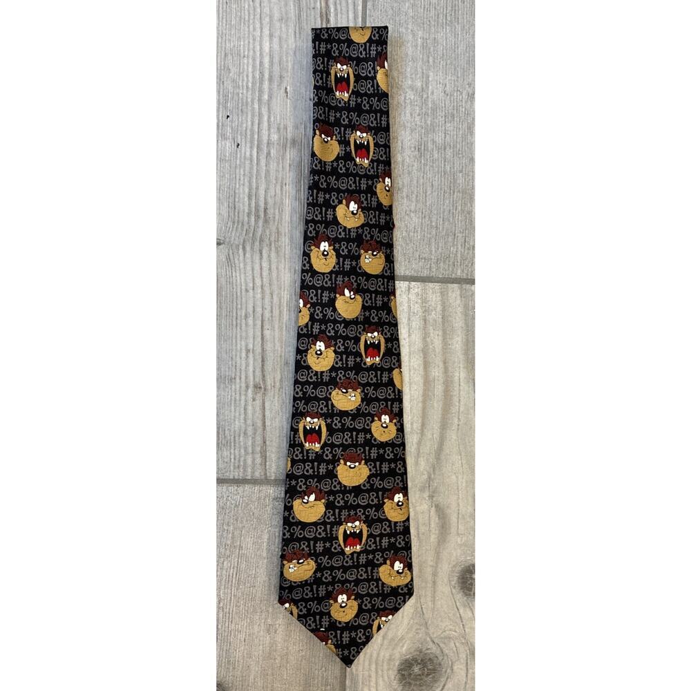 Vintage Tasmanian Devil Emoticons Looney Tunes 100% Silk Tie Novelty Necktie